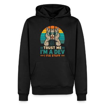 Trust Me I'm a Dev – Programmer Cat - Men’s Premium Organic Hoodie - black - Front - Nico (187cm)