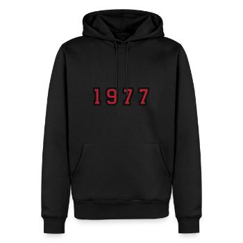Numéro de l’année 1977 - Sweat à capuche Premium bio Homme - noir - Devant - Nico (187cm)