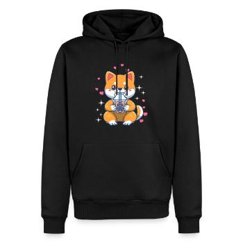 Kawaii Welpe Baby Hund Boba Tee Bubble Tea Girl - Männer Premium Bio Hoodie - Schwarz - Vorne - Nico (187cm)