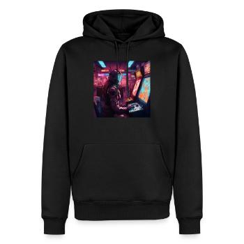 RetroGaming - Männer Premium Bio Hoodie - Schwarz - Vorne - Nico (187cm)