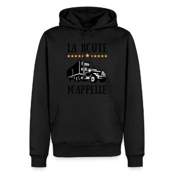 LA ROUTE M'APPELLE - CAMION ROUTIER CHAUFFEUR - Sweat à capuche Premium bio Homme - noir - Devant - Nico (187cm)