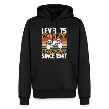 Niveau 75 Complet Vintage Anniversaire 75 Ans - Sweat à capuche Premium bio Homme - noir - Devant - Nico (187cm)