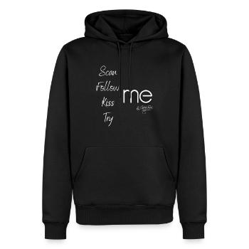 scan follow kiss try me humour réseau social blanc - Sweat à capuche Premium bio Homme - noir - Devant - Nico (187cm)