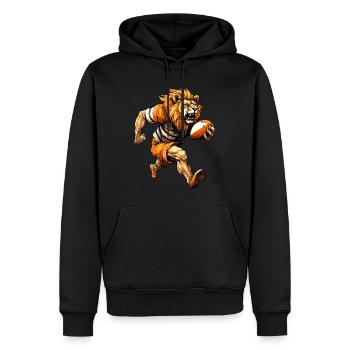 Löwe Rugbyspieler - Männer Premium Bio Hoodie - Schwarz - Vorne - Nico (187cm)