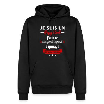 Papy cool camion, cadeau grand-père routier - Sweat à capuche Premium bio Homme - noir - Devant - Nico (187cm)
