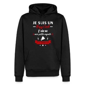 Papy cool badminton, cadeau grand-père badiste - Sweat à capuche Premium bio Homme - noir - Devant - Nico (187cm)