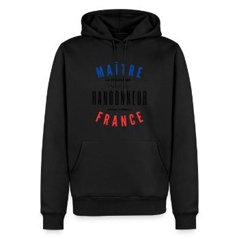 Maître Randonneur France - Sweat à capuche Premium bio Homme - noir - Devant - Nico (187cm)