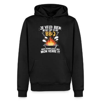 BBQ Apéro Cadeau Barbecue Humour - Sweat à capuche Premium bio Homme - noir - Devant - Nico (187cm)