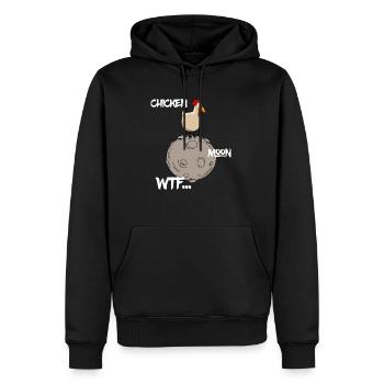 Verrücktes Huhn auf dem Mond - Männer Premium Bio Hoodie - Schwarz - Vorne - Nico (187cm)