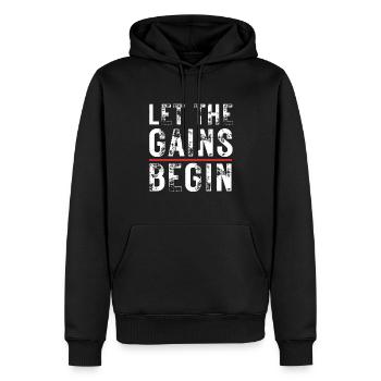 Let The Gains Begin - Männer Premium Bio Hoodie - Schwarz - Vorne - Nico (187cm)