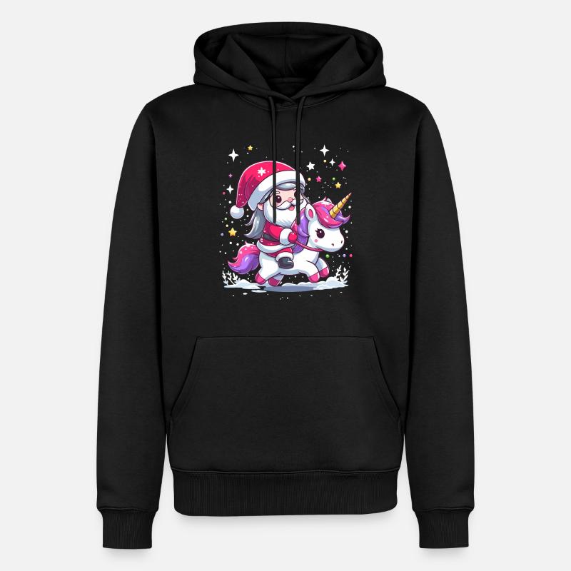 Weihnachtsmann und Einhorn - Männer Premium Bio Hoodie - Schwarz