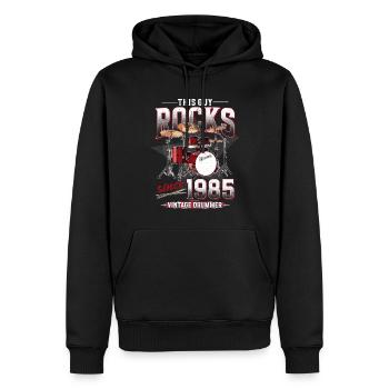 1985 Vintage Drum Drummer Anniversaire - Sweat à capuche Premium bio Homme - noir - Devant - Nico (187cm)