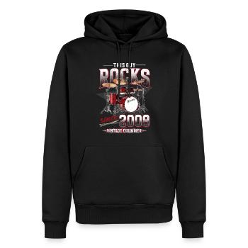 2008 Vintage Drum Drummer Anniversaire - Sweat à capuche Premium bio Homme - noir - Devant - Nico (187cm)