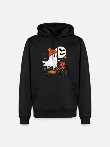 Boo Ghost Riding Fahrrad Halloween - Männer Premium Bio Hoodie - Schwarz