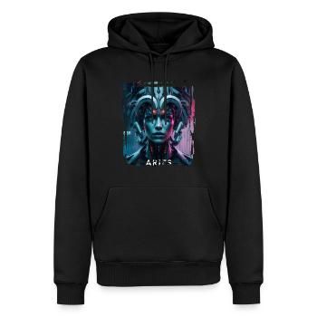 Signe du zodiaque Bélier à l’ère cyberpunk Futur - Sweat à capuche Premium bio Homme - noir - Devant - Nico (187cm)
