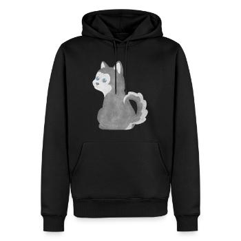 Chiot Husky - Sweat à capuche Premium bio Homme - noir - Devant - Nico (187cm)