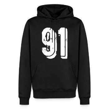 Maillot à 91 numéros - Sweat à capuche Premium bio Homme - noir - Devant - Nico (187cm)