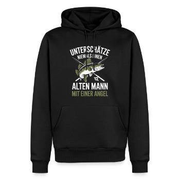 Unterschätze niemals einen alten Mann mit Angel - Männer Premium Bio Hoodie - Schwarz - Vorne - Nico (187cm)