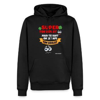 Collègue départ Message Boulot - Sweat à capuche Premium bio Homme - noir - Devant - Nico (187cm)