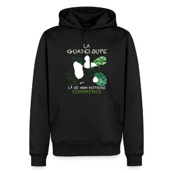 La Guadeloupe Ma Belle Histoire Citation - Sweat à capuche Premium bio Homme - noir - Devant - Nico (187cm)