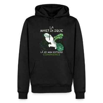 La martinique le Début De Mon Histoire - Sweat à capuche Premium bio Homme - noir - Devant - Nico (187cm)