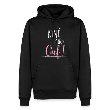 Kiné de Ouf Citation Kinésithérapeute - Sweat à capuche Premium bio Homme - noir - Devant - Nico (187cm)