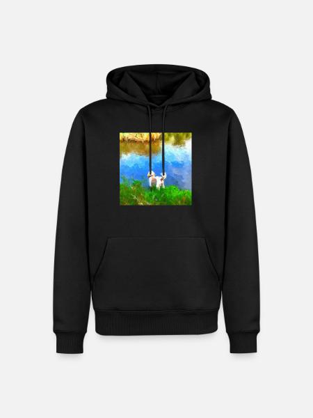 Poodle at the pond Art Monet - Männer Premium Bio Hoodie - Schwarz