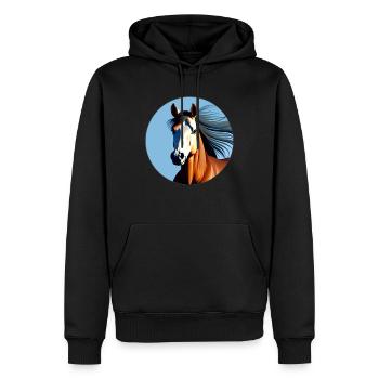 Cheval de sport marron au galop - Sweat à capuche Premium bio Homme - noir - Devant - Nico (187cm)