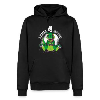 Level 4 Jahre alt, 4. Geburtstag Gamer Dino T-Rex - Männer Premium Bio Hoodie - Schwarz - Vorne - Nico (187cm)