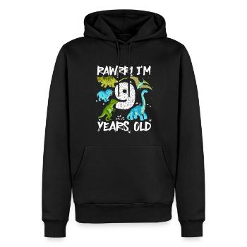 Neuf, 9 ans, 9e anniversaire, 9 ans, dinosaure - Sweat à capuche Premium bio Homme - noir - Devant - Nico (187cm)
