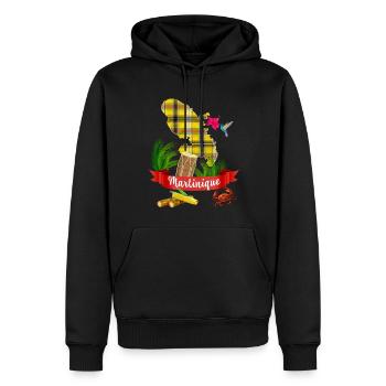 Martinique Madras hibiscus colibri cadeau voyage - Sweat à capuche Premium bio Homme - noir - Devant - Nico (187cm)