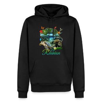 Ile de la Réunion Nature Plage Cadeau Voyage - Sweat à capuche Premium bio Homme - noir - Devant - Nico (187cm)