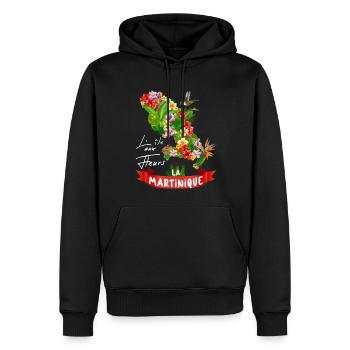 Martinique Ile Aux Fleurs Tropicales Homme Femme - Sweat à capuche Premium bio Homme - noir - Devant - Nico (187cm)