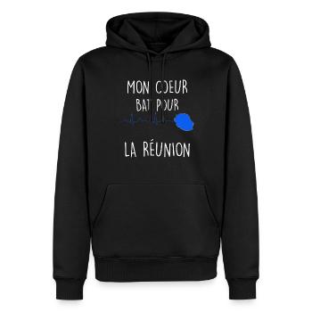 Mon cœur bat pour la réunion Cadeau - Sweat à capuche Premium bio Homme - noir - Devant - Nico (187cm)