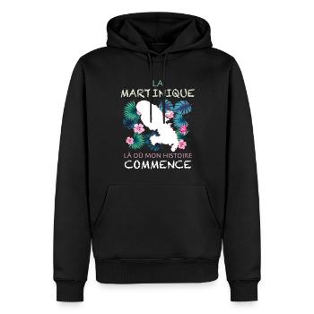 La martinique Fleurs Et Plante Citation Histoire - Sweat à capuche Premium bio Homme - noir - Devant - Nico (187cm)