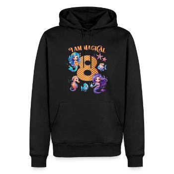 Anniversaire de sirène 8 ans - Sweat à capuche Premium bio Homme - noir - Devant - Nico (187cm)
