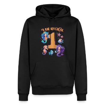 Mermaid Anniversaire 1 an - Sweat à capuche Premium bio Homme - noir - Devant - Nico (187cm)