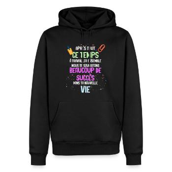 Collègue Cadeau Départ pour Collègue Apprécié - Sweat à capuche Premium bio Homme - noir - Devant - Nico (187cm)