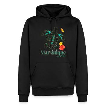 Martinique 972 Tortue Marine Hibiscus Tropical - Sweat à capuche Premium bio Homme - noir - Devant - Nico (187cm)
