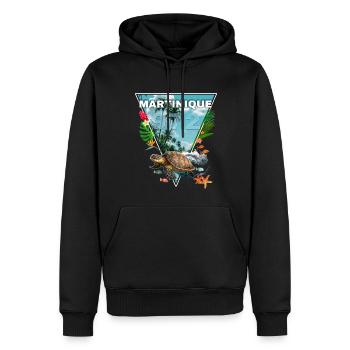 La Martinique 972 Tortue Fleurs Tropicales Cadeau - Sweat à capuche Premium bio Homme - noir - Devant - Nico (187cm)