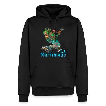 Ile Martinique Fleurs Tropicales Et Tortue - Sweat à capuche Premium bio Homme - noir - Devant - Nico (187cm)