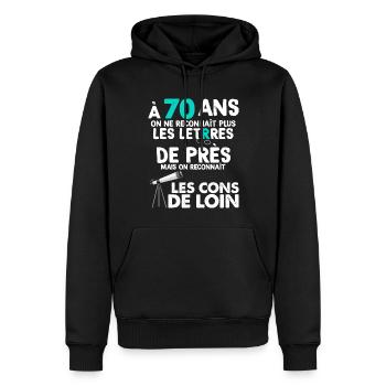70-jähriges Jubiläum 70 Jahre Männlich Weiblich - Männer Premium Bio Hoodie - Schwarz - Vorne - Nico (187cm)