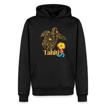 Tahiti Tortue Tribale Fleurs Hibisicus Troicale - Sweat à capuche Premium bio Homme - noir - Devant - Nico (187cm)