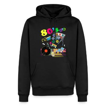 Vignettes Auto Année 80 Vintage Cassette - Sweat à capuche Premium bio Homme - noir - Devant - Nico (187cm)