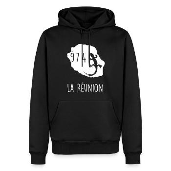 La Réunion 974 Margouillat Tropical Tatoo - Männer Premium Bio Hoodie - Schwarz - Vorne - Nico (187cm)