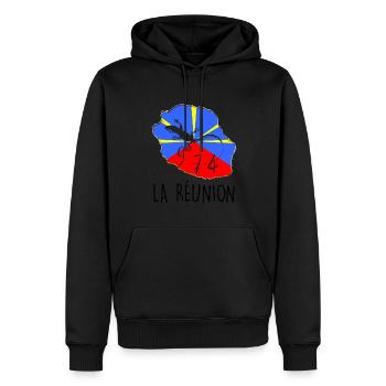 Famille Drapeau Ile De La Réunion Petit Reptile - Sweat à capuche Premium bio Homme - noir - Devant - Nico (187cm)