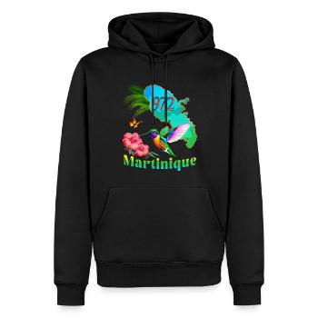 Martinique 972 Colibri Hibiscus Cocotiernt - Sweat à capuche Premium bio Homme - noir - Devant - Nico (187cm)