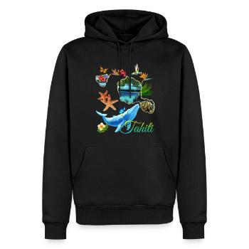 Tahiti-Blauwal, Kolibri und Hibiskusblüten - Männer Premium Bio Hoodie - Schwarz - Vorne - Nico (187cm)