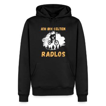 Ich bin selten Radlos Downhill Mountainbike Mtb - Männer Premium Bio Hoodie - Schwarz - Vorne - Nico (187cm)