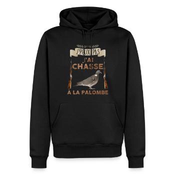 Chasseur petits gibiers. Palombe chasse - Sweat à capuche Premium bio Homme - noir - Devant - Nico (187cm)